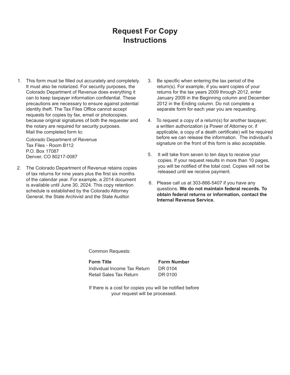 Form DR5714 Request for Copy of Tax Returns - Colorado, Page 2