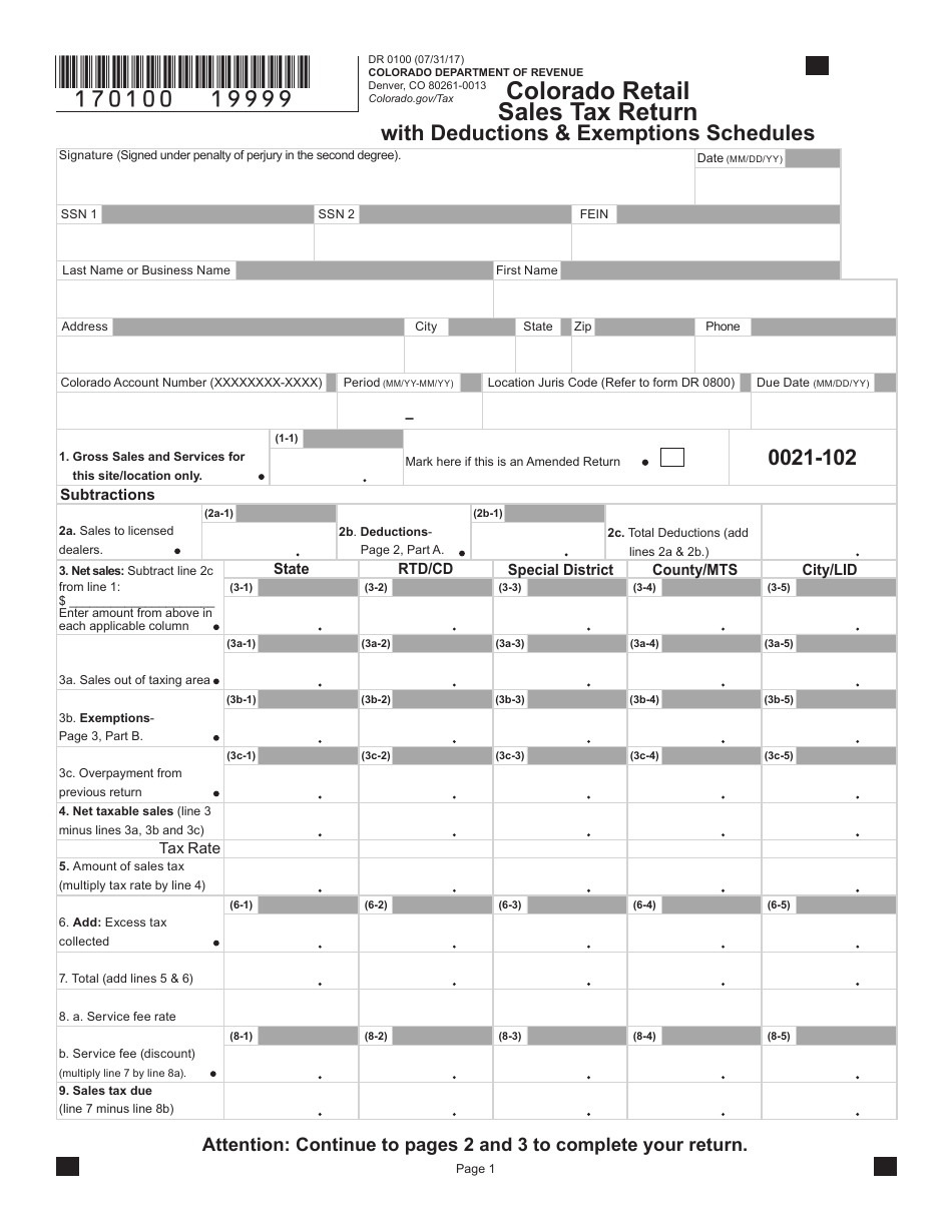 Form DR0100 Colorado Retail Sales Tax Return With Deductions  Exemptions Schedules - Colorado, Page 6
