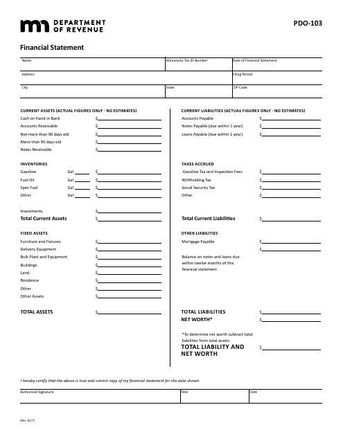 Form PDO-103 Financial Statement - Minnesota