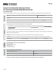Document preview: Form PDO-101 Consent to Extend the Statutory Period for Assessing and Refunding Minnesota Tax for Petroleum Taxes - Minnesota