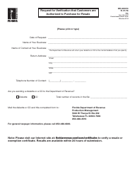 Document preview: Form DR-600013 Request for Verification That Customers Are Authorized to Purchase for Resale - Florida