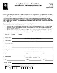 Document preview: Form DR-300400 Boat, Motor Vehicle, or Aircraft Dealer Application for Special Estimation of Taxes - Florida