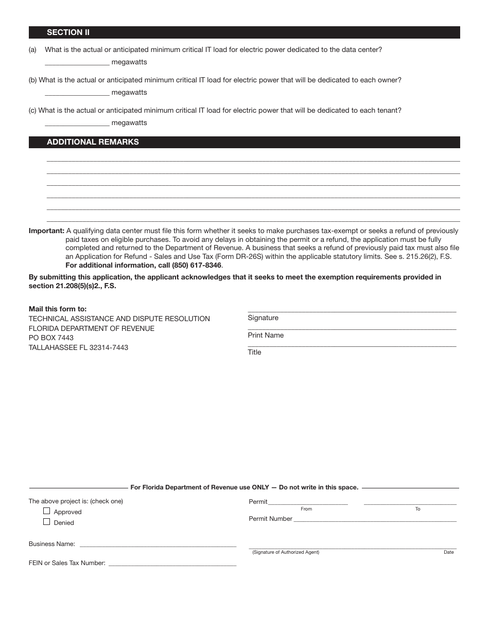 Form DR-1214DCP Application for Data Center Property Temporary Tax Exemption Certificate - Florida, Page 2