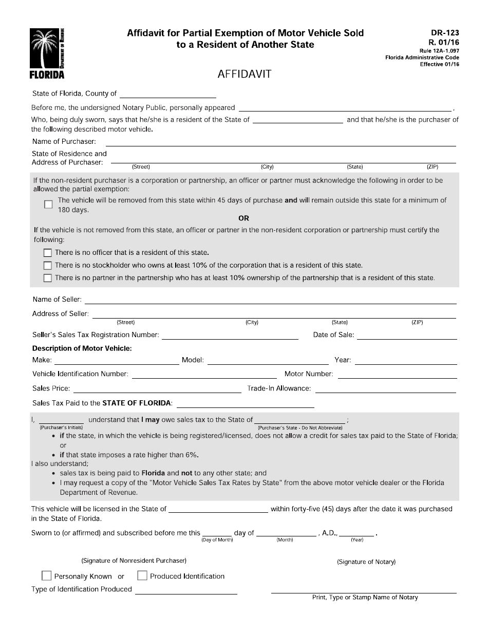 Affidavit Of Sale Of Motor Vehicle