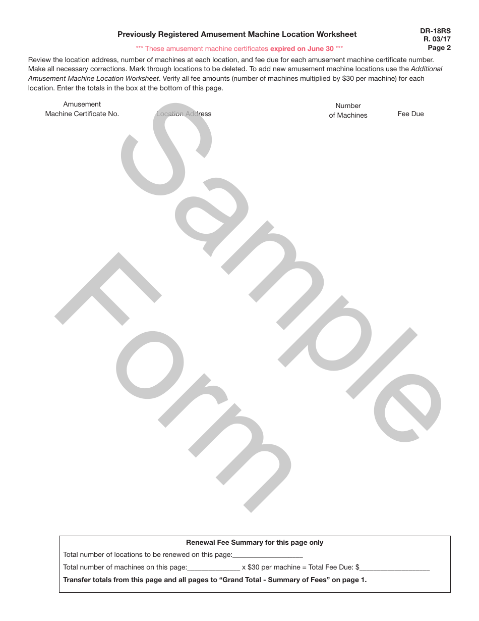 Form DR-18RS Amusement Machine Certificate Renewal Application - Second Notice - Sample - Florida, Page 2