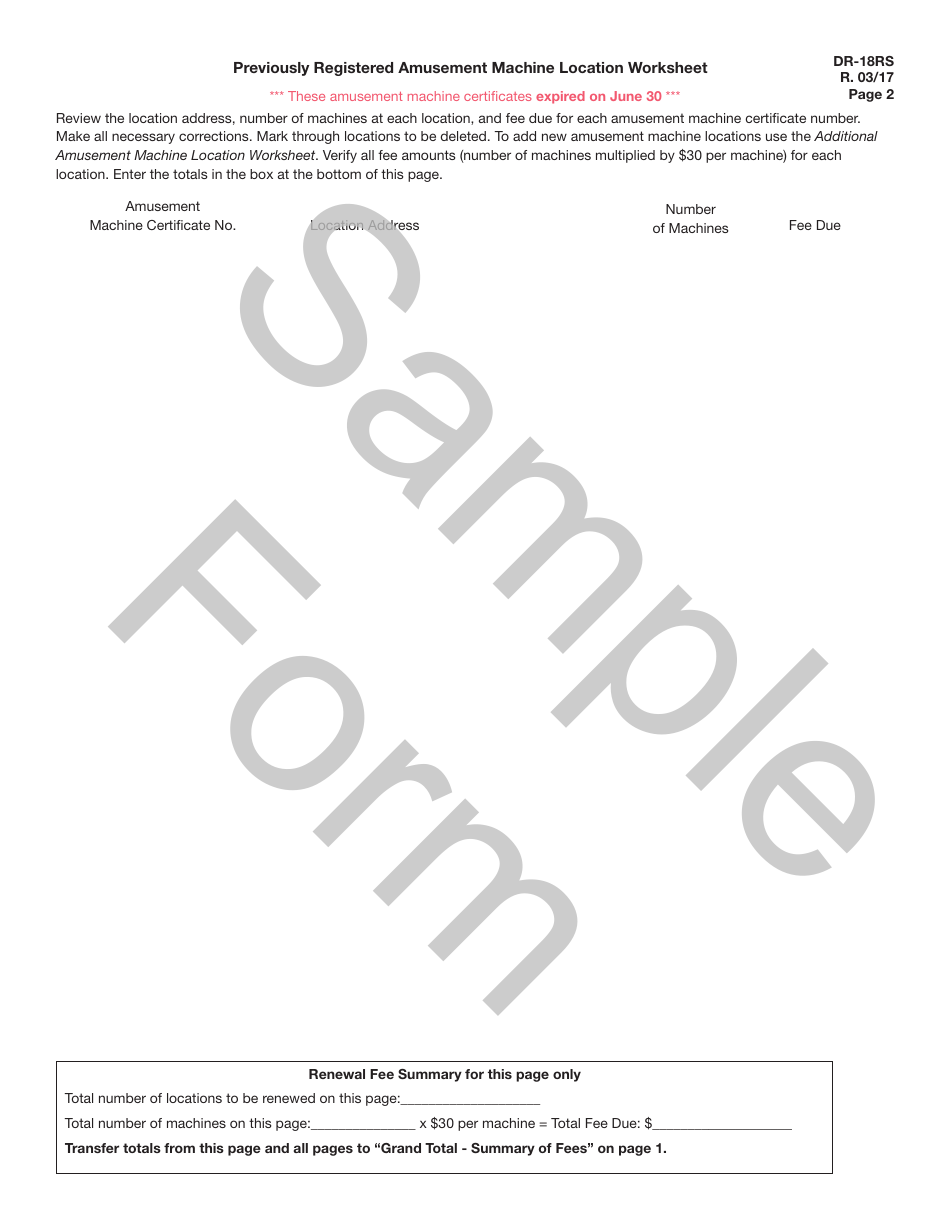 Form DR-18RS Amusement Machine Certificate Renewal Application - Second Notice - Sample - Florida, Page 3