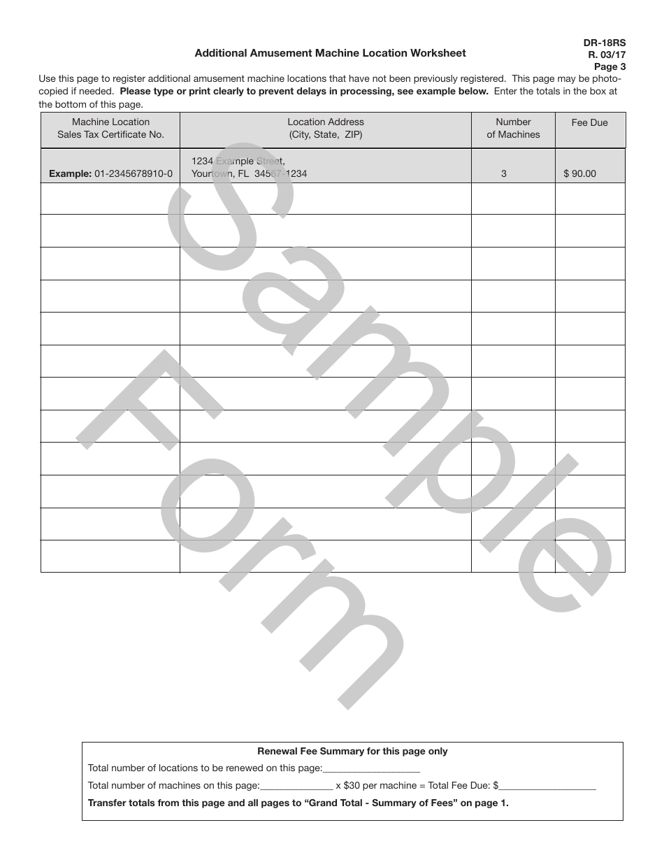 Form DR-18RS Amusement Machine Certificate Renewal Application - Second Notice - Sample - Florida, Page 4