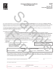 Sample Form DR-18R Amusement Machine Certificate Renewal Application - Florida