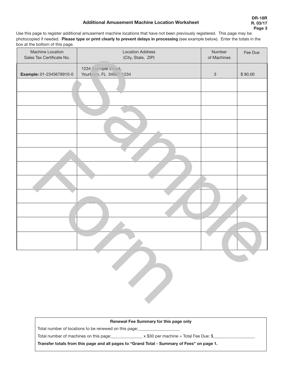Sample Form DR-18R Amusement Machine Certificate Renewal Application - Florida, Page 4