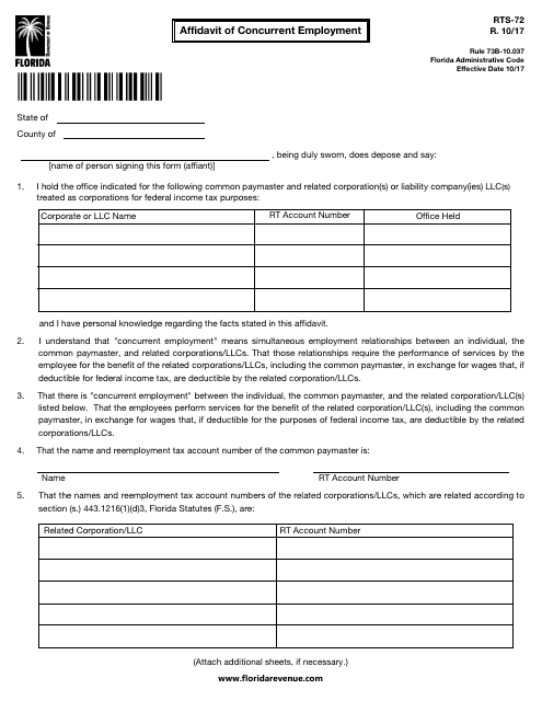 Form RTS-72  Printable Pdf