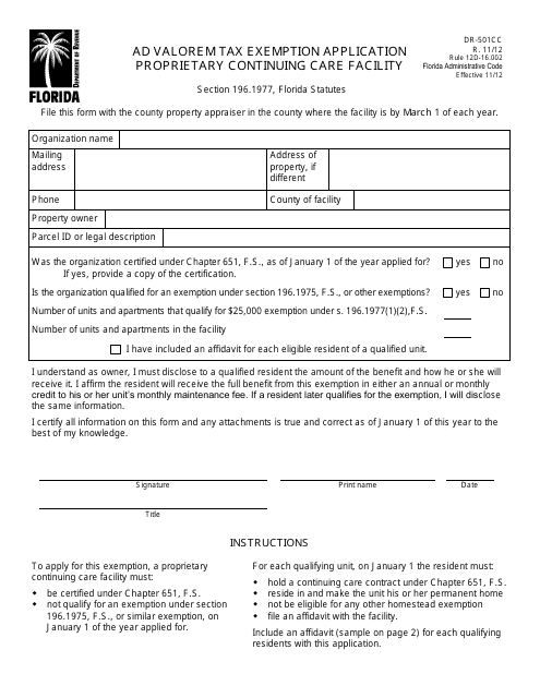 Form DR-501CC Printable Pdf