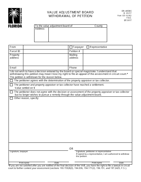 Form DR-485WI  Printable Pdf