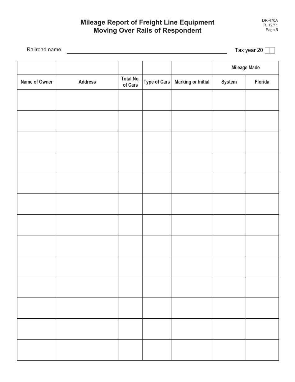 Form DR-470A Railroad Company Annual Report and Return to the State of Florida - Florida, Page 5