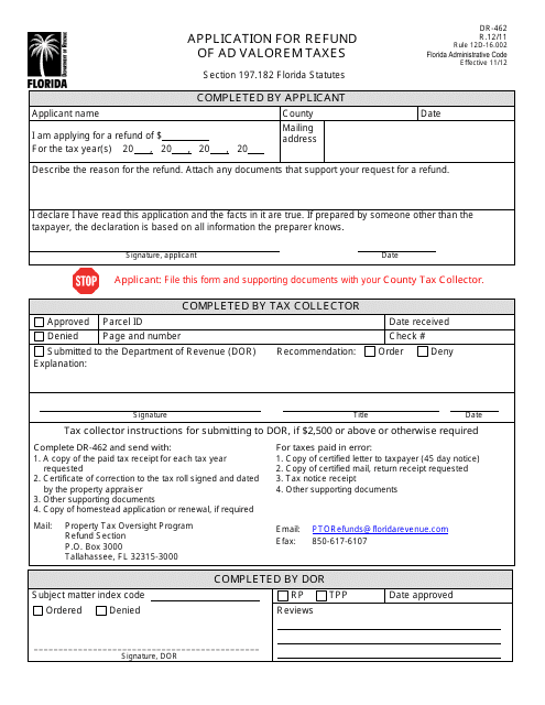 Form DR-462  Printable Pdf