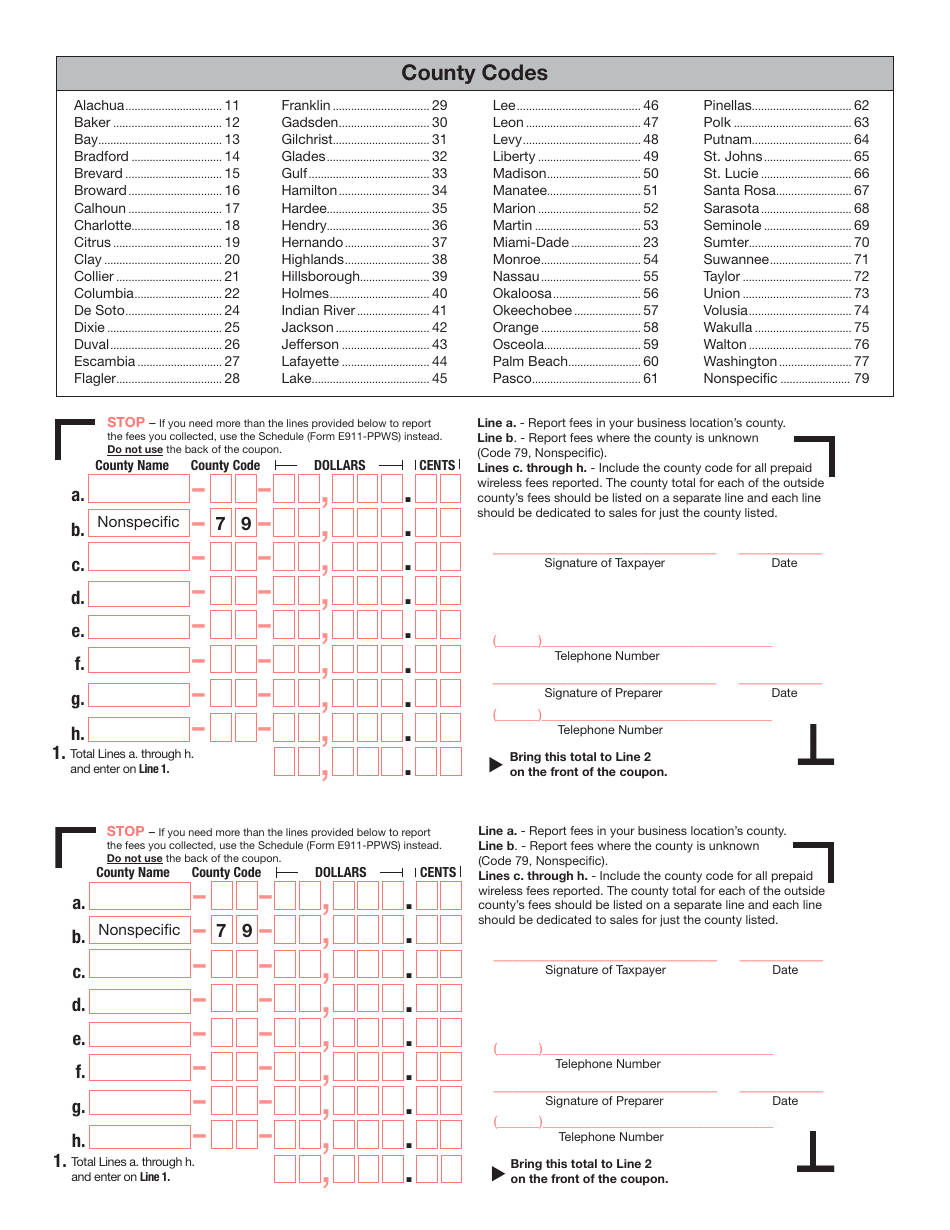 Form E911-PPW Florida Prepaid Wireless E911 Fee Return - Florida, Page 2