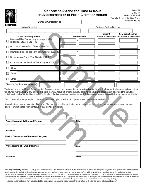 Form DR-872  Printable Pdf
