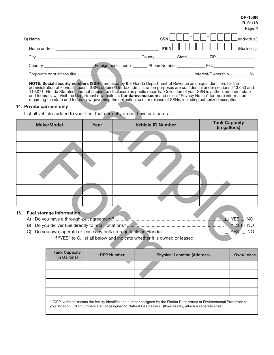 Sample Form DR-156R Renewal Application for Florida Fuel / Pollutants License - Florida, Page 5