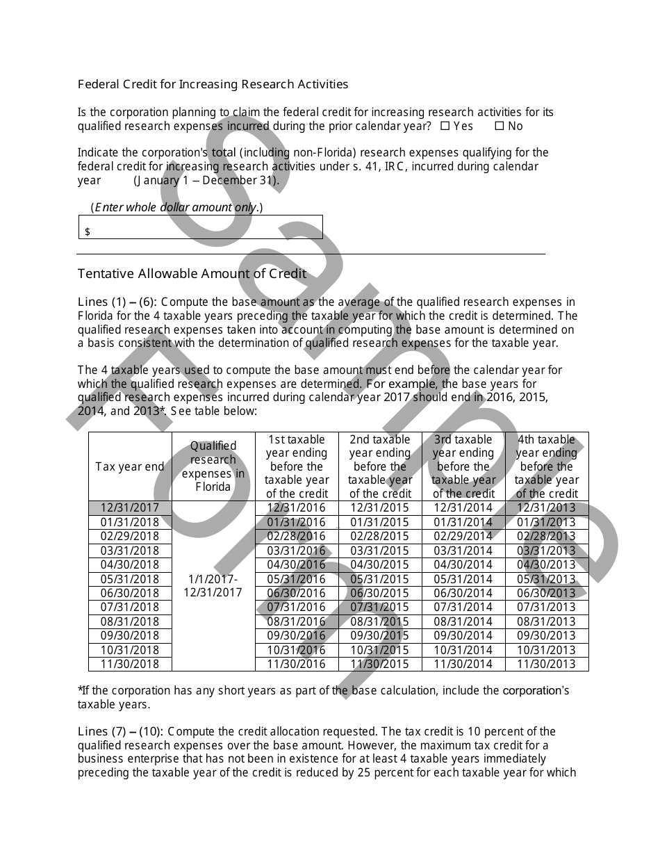 Sample Form F-1196 Allocation for Research and Development Tax Credit for Florida Corporate Income / Franchise Tax - Florida, Page 4