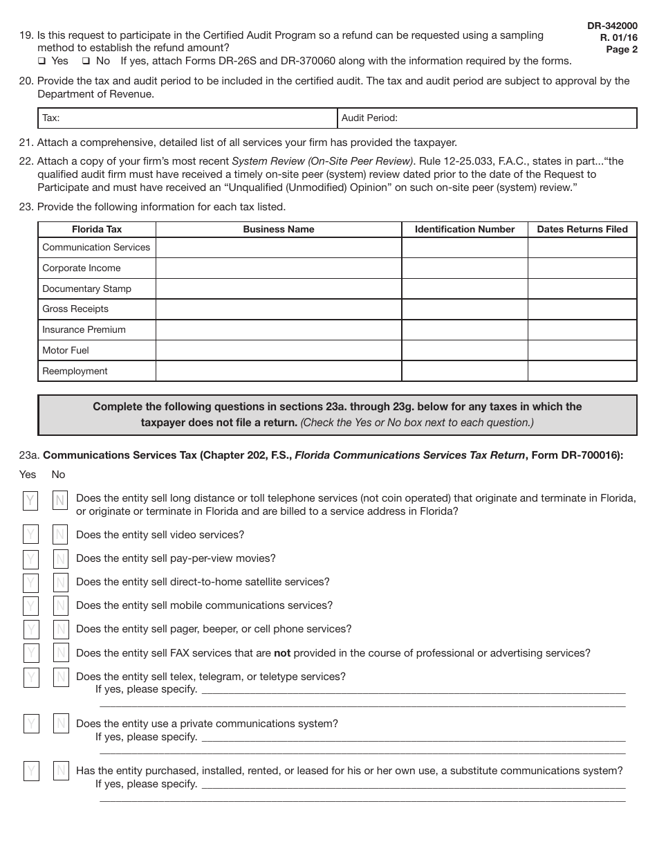 Form DR-342000 Request to Participate in the Certified Audit Program - Florida, Page 2