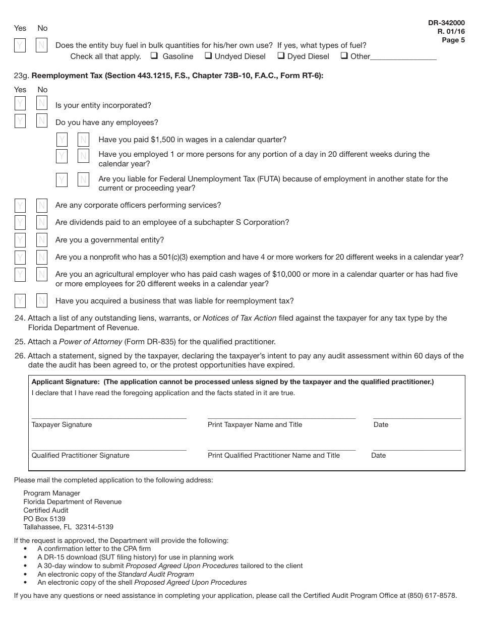 Form DR-342000 Request to Participate in the Certified Audit Program - Florida, Page 5