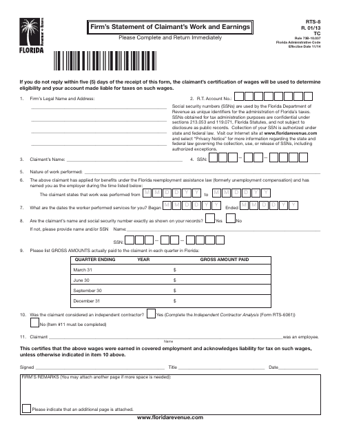 Form RTS-8  Printable Pdf
