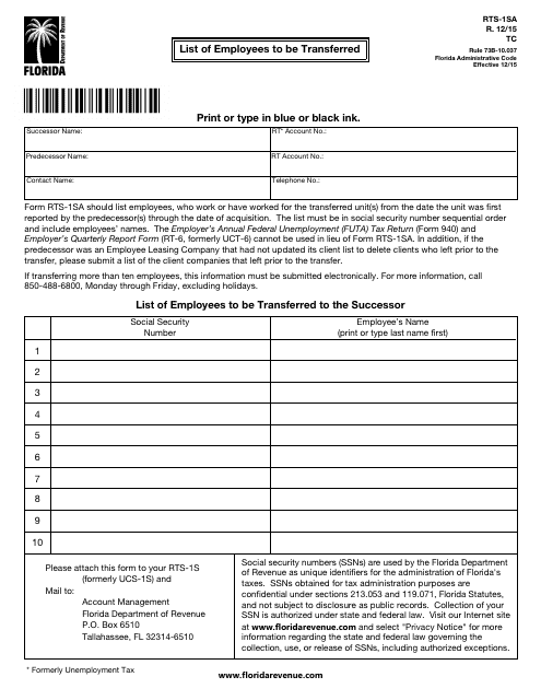 Form RTS-1SA  Printable Pdf