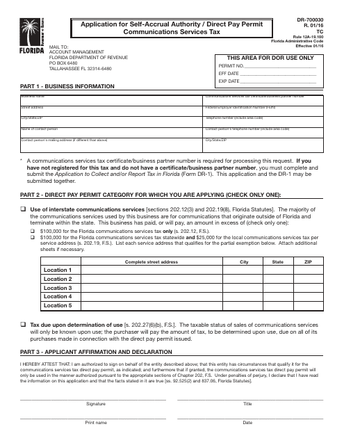 Form DR-700030  Printable Pdf