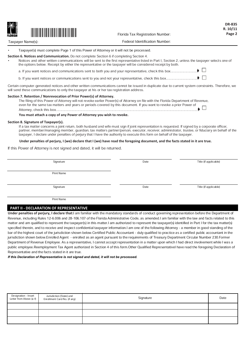 Form DR-835 - Fill Out, Sign Online and Download Fillable PDF, Florida ...