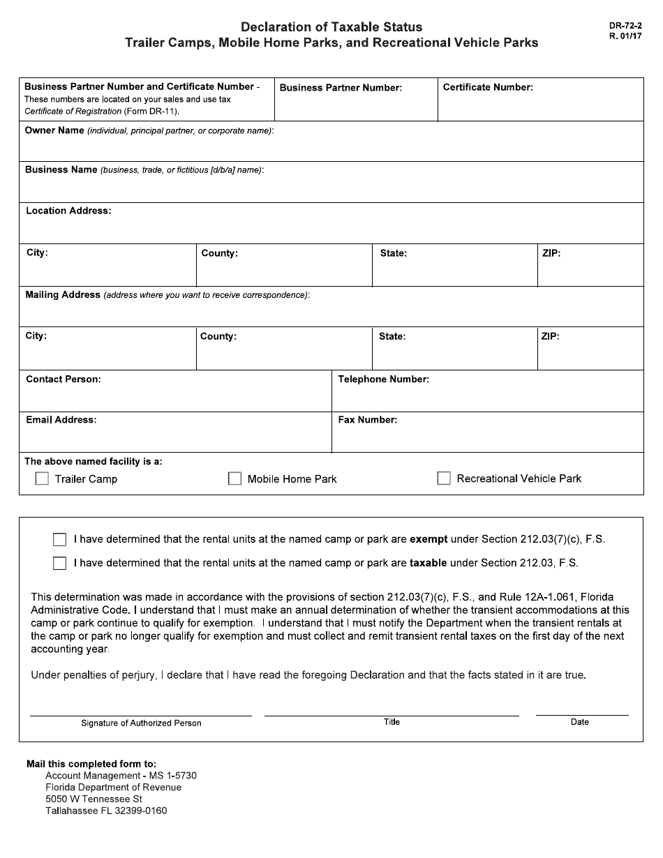 Form DR-72-2 - Fill Out, Sign Online and Download Fillable PDF, Florida ...