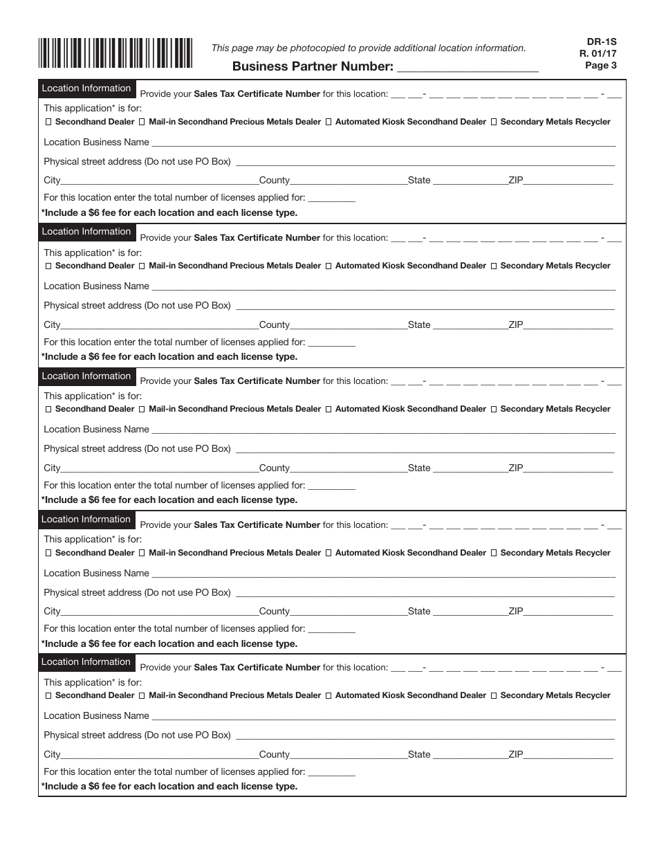 Form DR-1S Registration Application for Secondhand Dealers and Secondary Metals Recyclers - Florida, Page 5