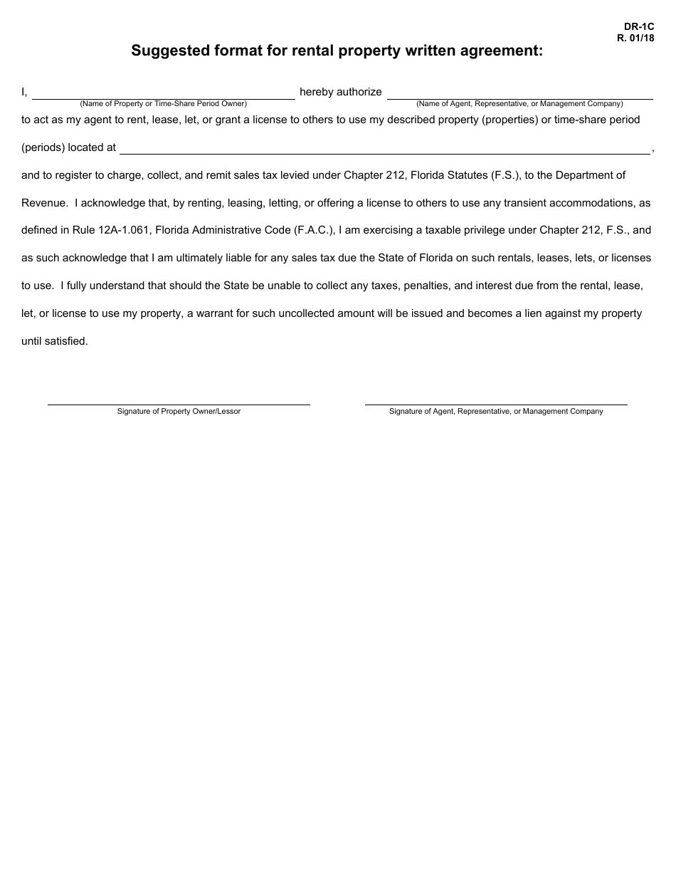 Form DR-1c Application for Collective Registration for Short-Term Rental of Living or Sleeping Accommodations - Florida, Page 2