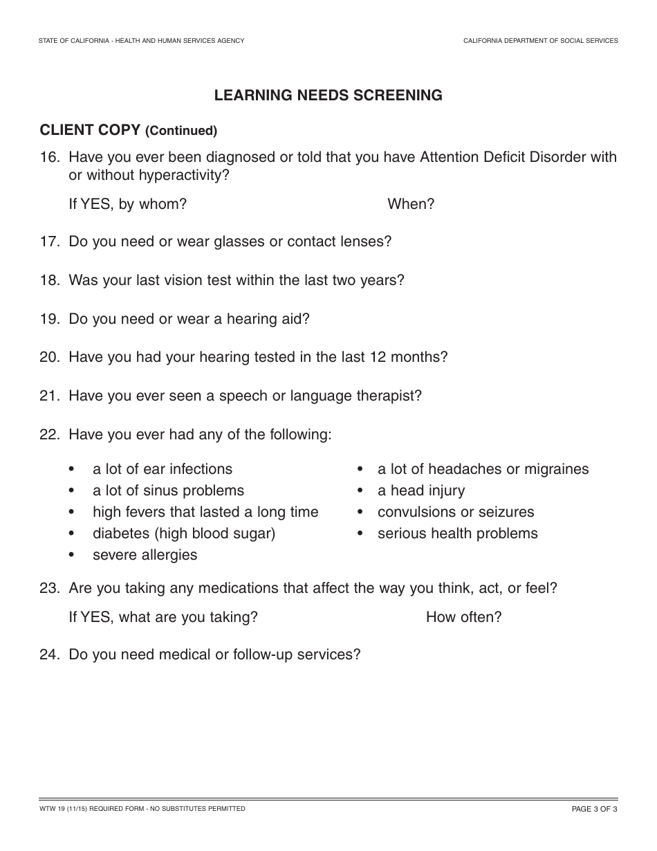 Form WTW19 Learning Needs Screening - California, Page 3