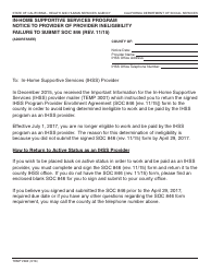 Document preview: Form TEMP2262 In-home Supportive Services Program Notice to Provider of Provider Ineligibility Failure to Submit Soc 846 - California