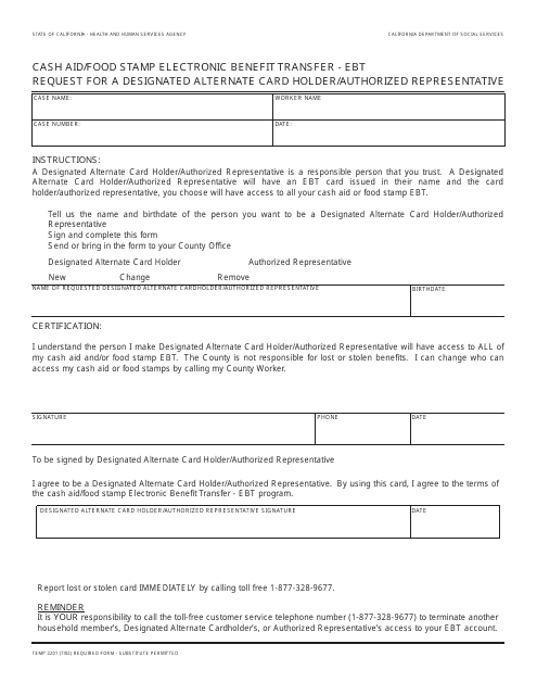 Form TEMP2201  Printable Pdf