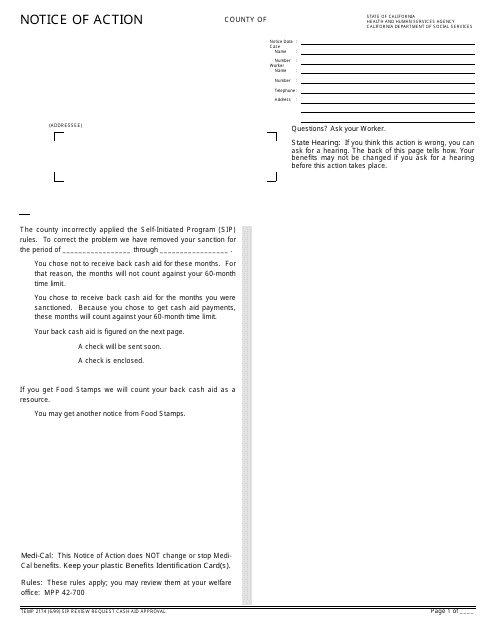 Form TEMP2174  Printable Pdf