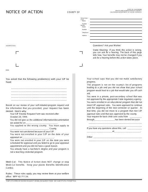 Form TEMP2172  Printable Pdf