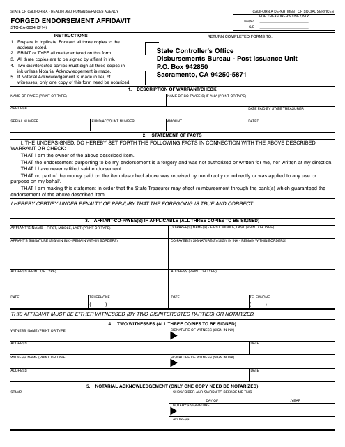Form STO-CA-0034 Forged Endorsement Affidavit - California