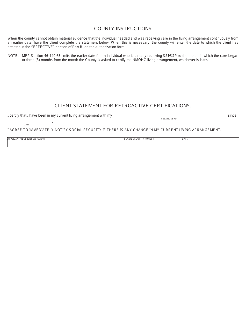 Form SSP22 Authorization for Nonmedical out- of- Home Care (Board and Care) - California, Page 2