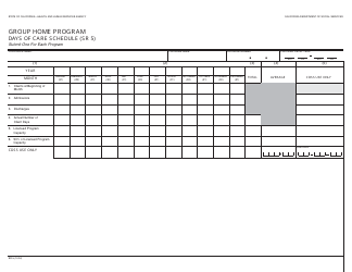 Document preview: Form SR5 Group Home Program Days of Care Schedule - California