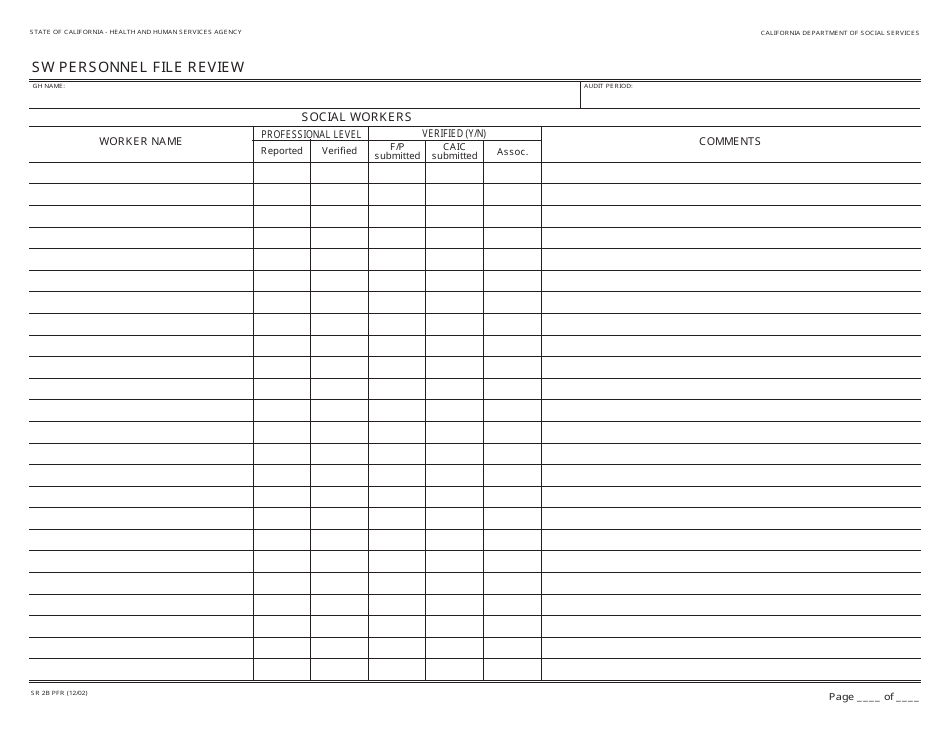 Form SR2B PFR SW Personnel File Review - California, Page 1
