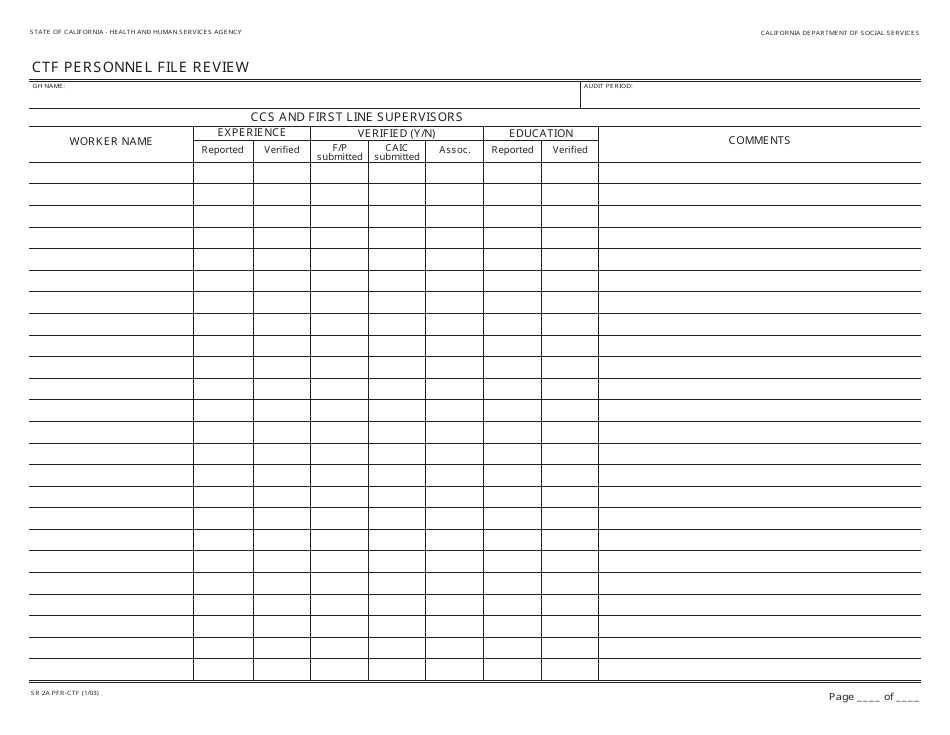 Form SR2A PFR-CTF Ctf Personnel File Review - California, Page 1