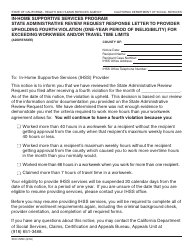 Document preview: Form SOC2290 In-home Supportive Services Program State Administrative Review Request Response Letter to Provider Upholding Fourth Violation (One-Year Period of Ineligibility) - California