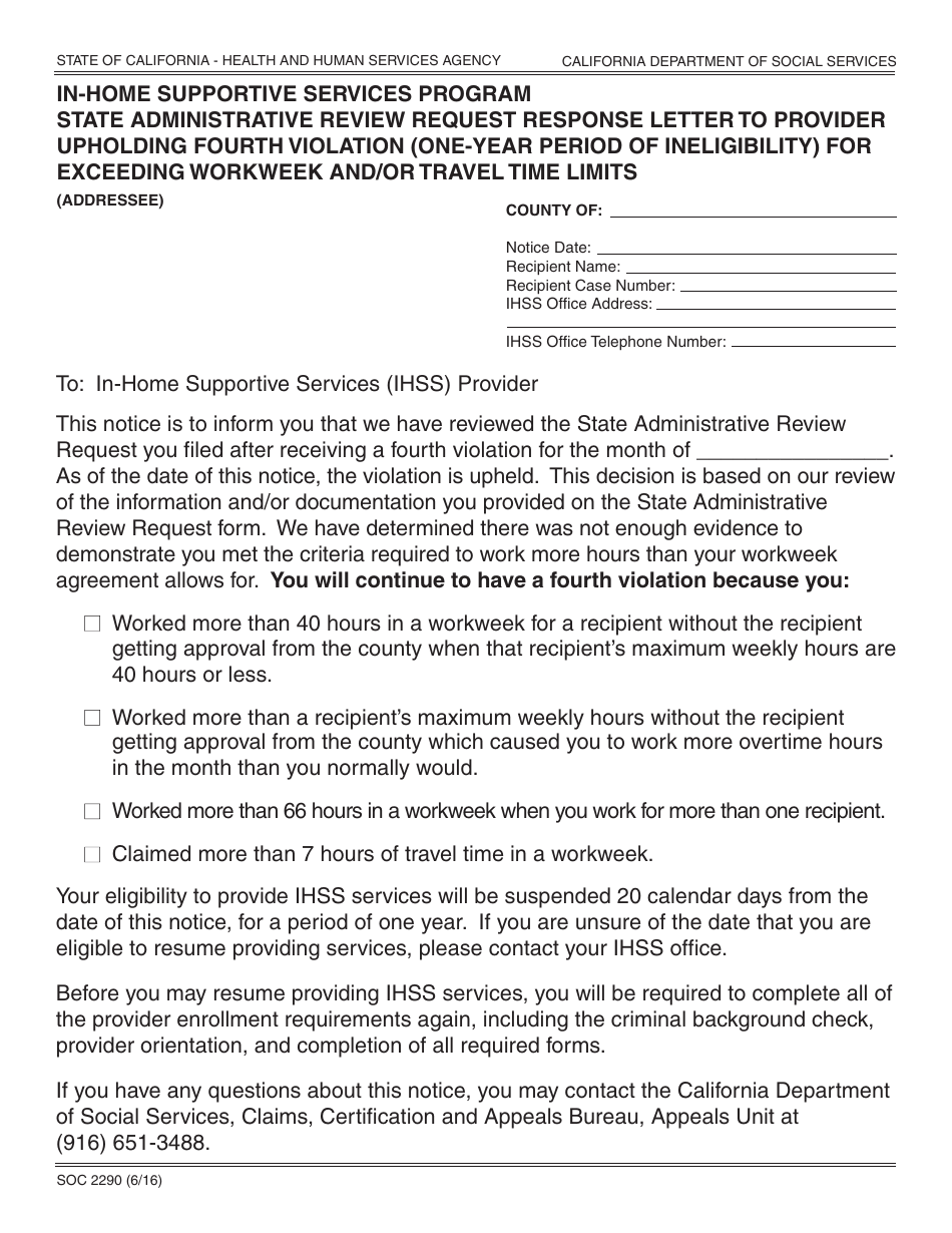 Form SOC2290 Fill Out, Sign Online and Download Fillable PDF