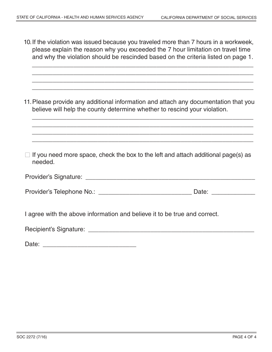 Form SOC2272 In-home Supportive Services Program Notice to Provider of Right to Dispute Violation for Exceeding Workweek and / or Travel Time Limits - California, Page 4