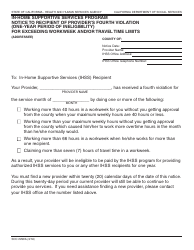Document preview: Form SOC2259A In-home Supportive Services Program Notice to Recipient of Provider's Fourth Violation (One-Year Period of Ineligibility) for Exceeding Workweek and/or Travel Time Limits - California