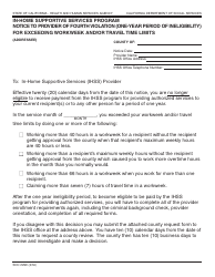 Document preview: Form SOC2259 In-home Supportive Services Program Notice to Provider of Fourth Violation (One-Year Period of Ineligibility) for Exceeding Workweek and/or Travel Time Limits - California