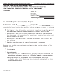Document preview: Form SOC2257A In-home Supportive Services Program Notice to Recipient of Provider's First/Second Violation for Exceeding Workweek and/or Travel Time Limits - California