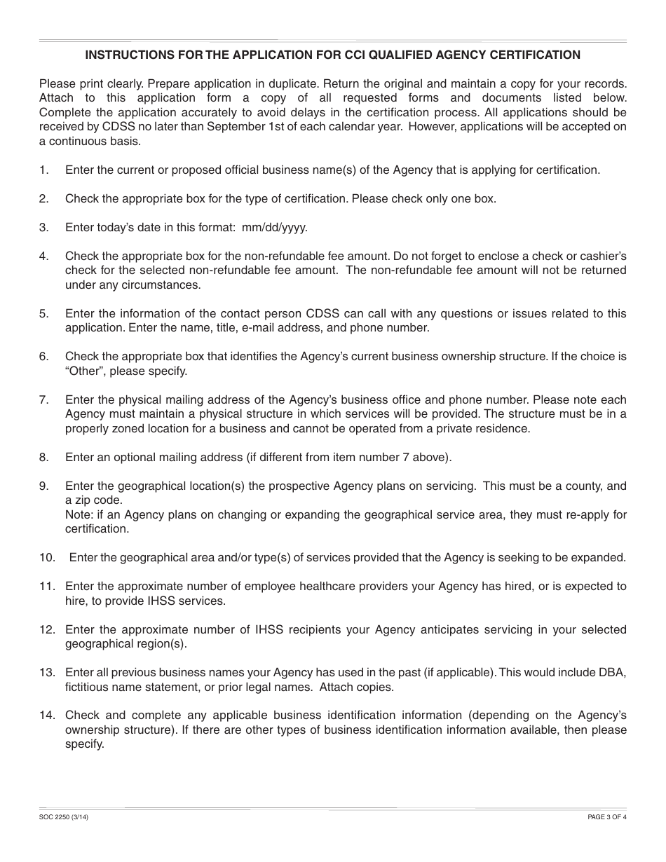 Form SOC2250 Application for Qualified Agency Certification - California, Page 3