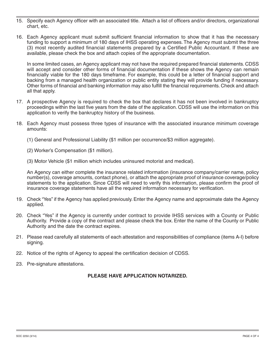 Form SOC2250 Application for Qualified Agency Certification - California, Page 4