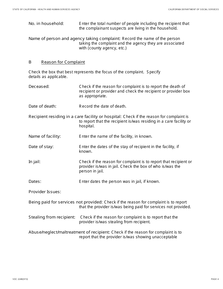 Form SOC2248 Ihss Complaint of Suspected Fraud Form - California, Page 4